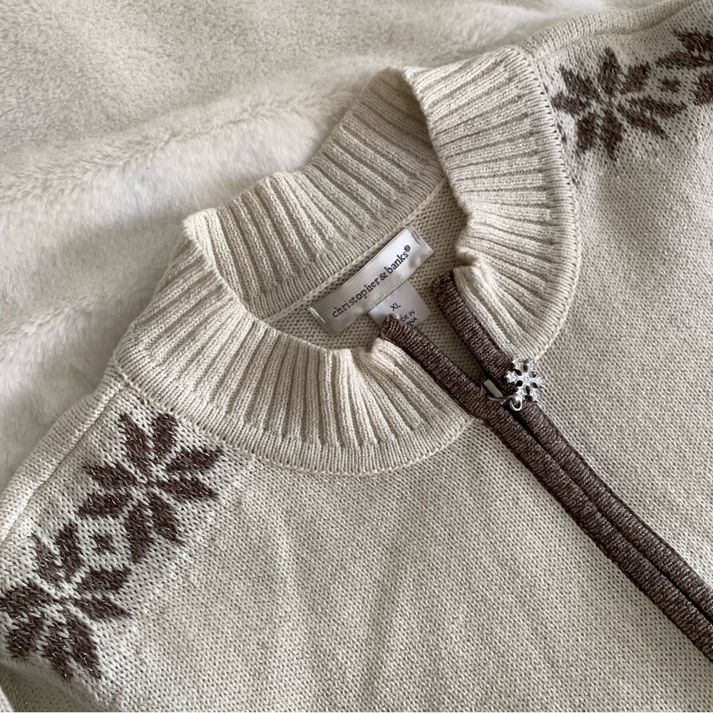 Vintage Zip Up Boho Christmas Sweater SZ XL - Picture 2 of 13